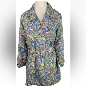 IZOD”The Great Escape” Water-Repellent Paisley Belted Jacket-Retro look- S - EUC